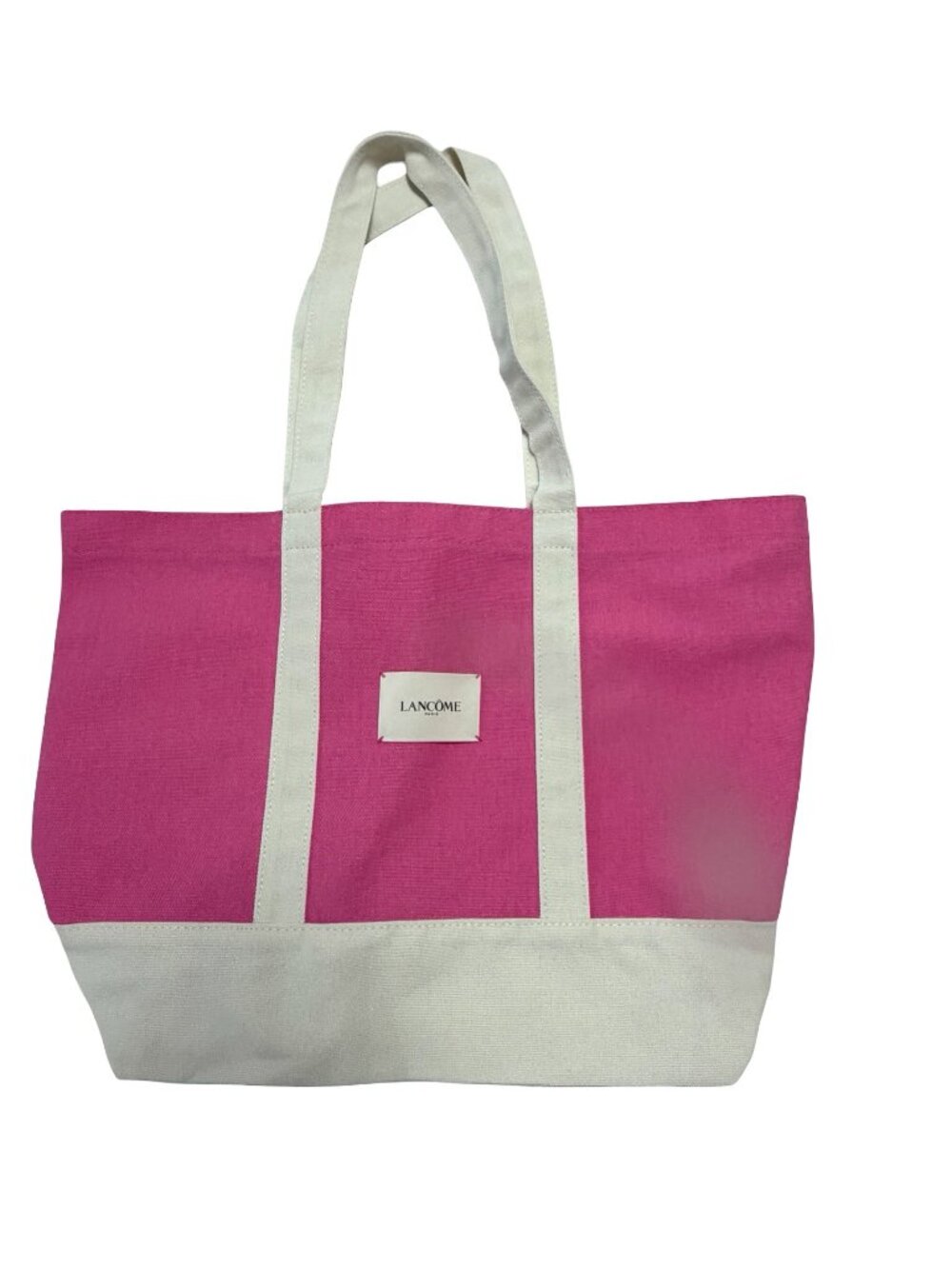 Lancôme Paris Pink Canvas Tote Bag Cream Trim Large Shopper Beach Bag